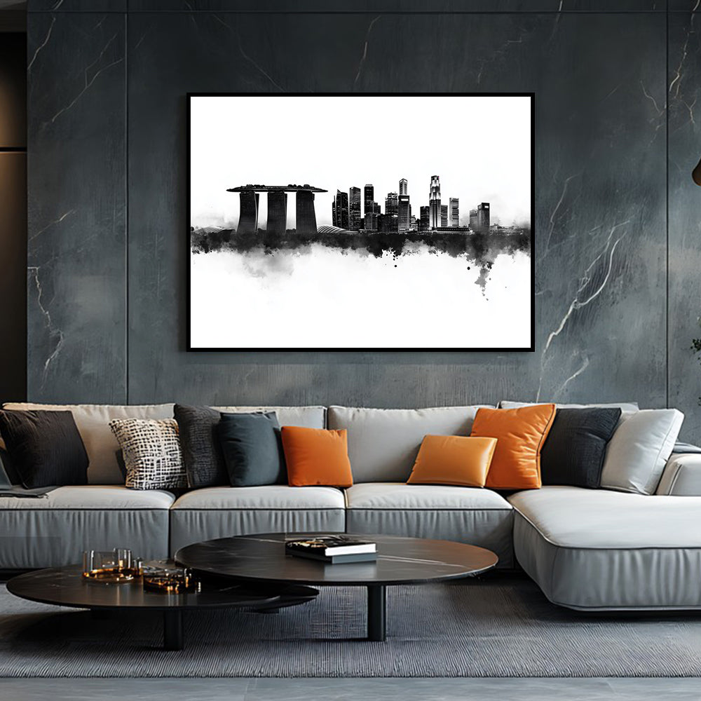 Singapore Skyline Monochrome Canvas Wall Art