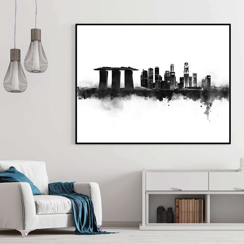 Singapore Skyline Monochrome Canvas Wall Art