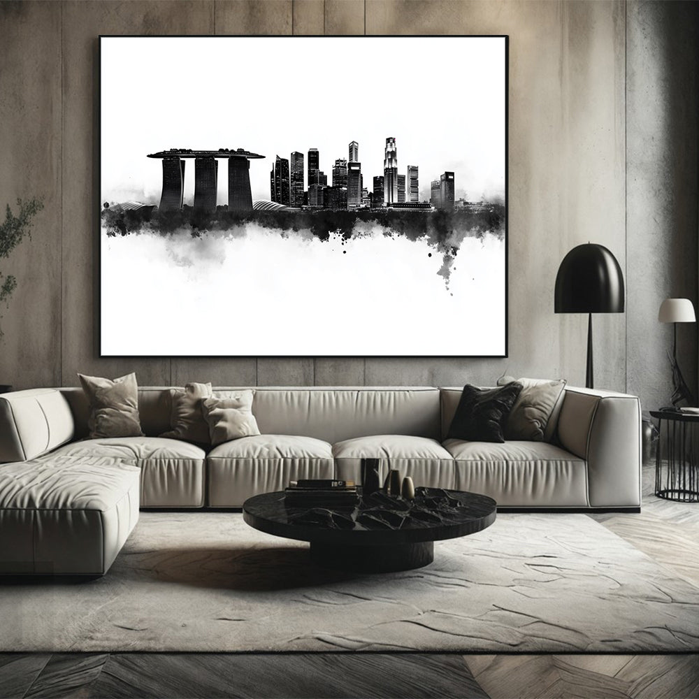 Singapore Skyline Monochrome Canvas Wall Art