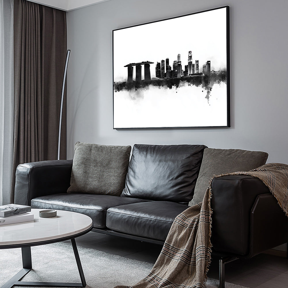 Singapore Skyline Monochrome Canvas Wall Art
