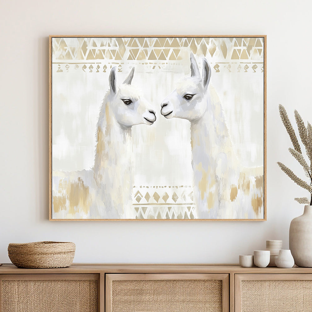 Charming Llama - Rustic Boho Design Canvas Wall Art