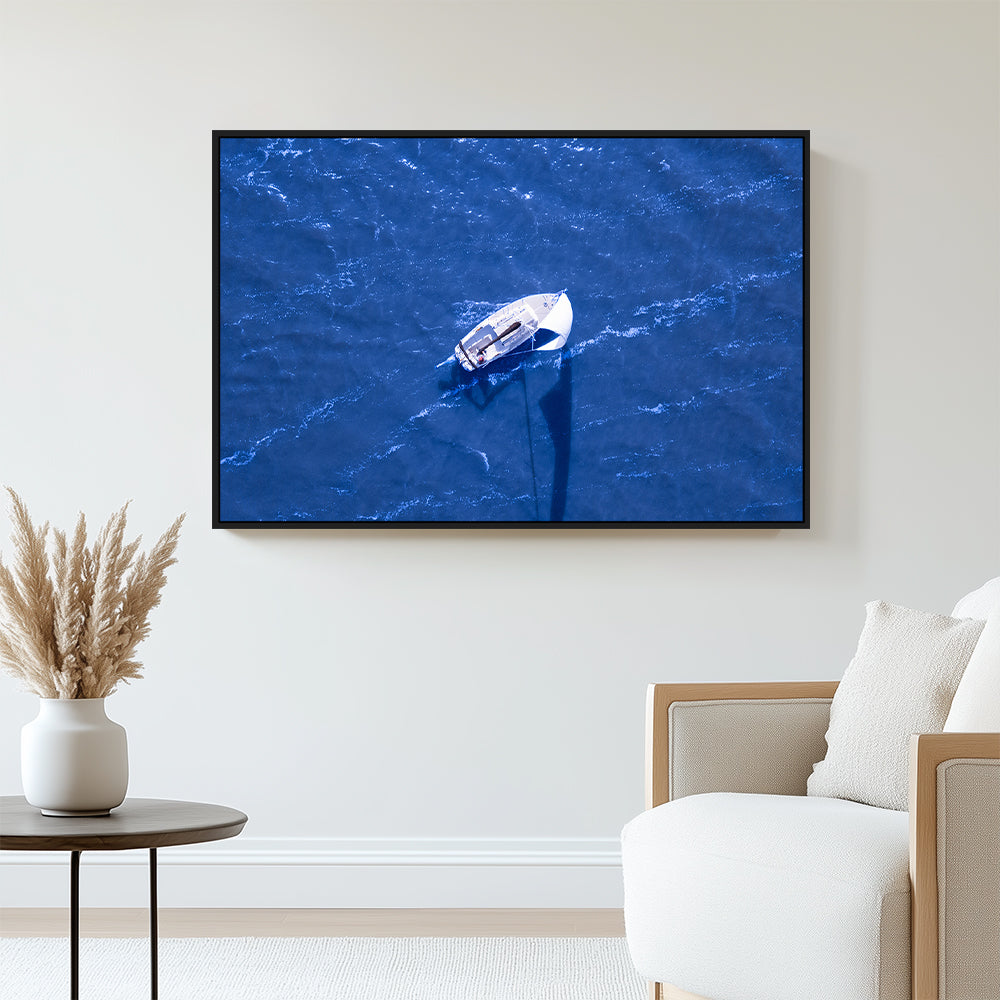 Sailing Over The Deep Blue - Aerial View Canvas Wall Art