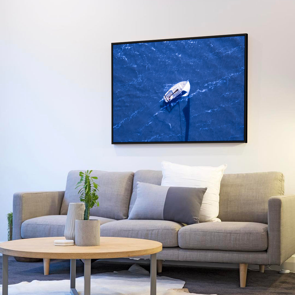 Sailing Over The Deep Blue - Aerial View Canvas Wall Art