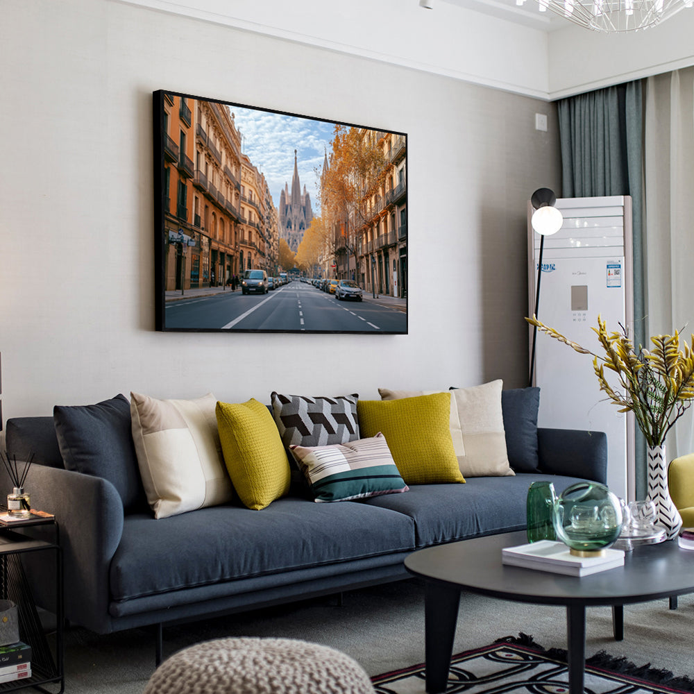 Autumn In Barcelona: Iconic Street and Landmark Scene - Canvas Wall Art