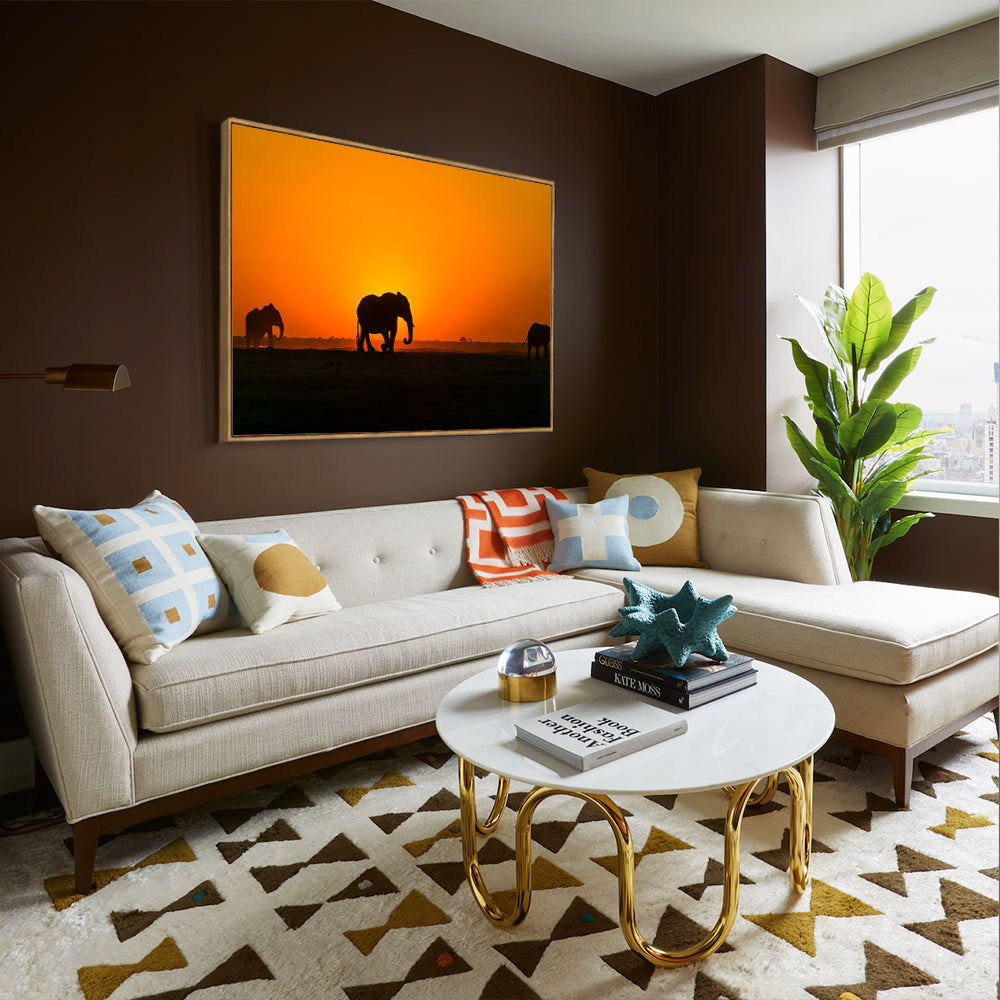 Elephant Silhouettes At Sunset Canvas Wall Art