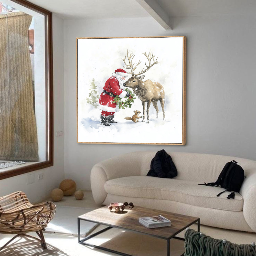 Santa’s Woodland Encounter – Festive Holiday Decor Canvas Wall Art