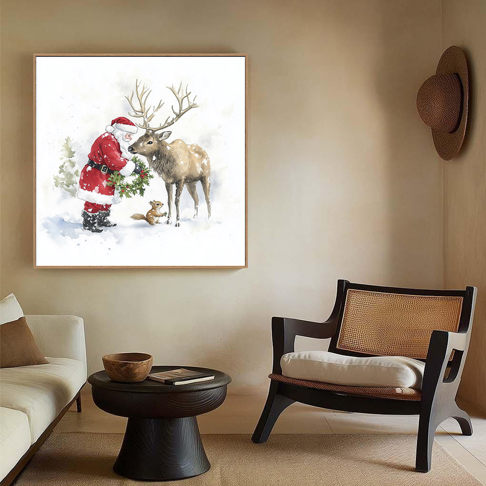 Santa’s Woodland Encounter – Festive Holiday Decor Canvas Wall Art
