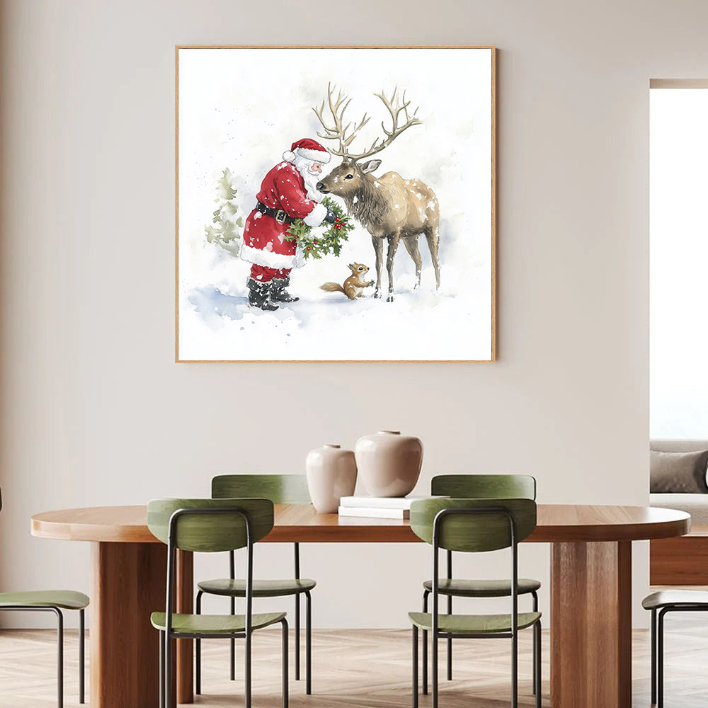 Santa’s Woodland Encounter – Festive Holiday Decor Canvas Wall Art