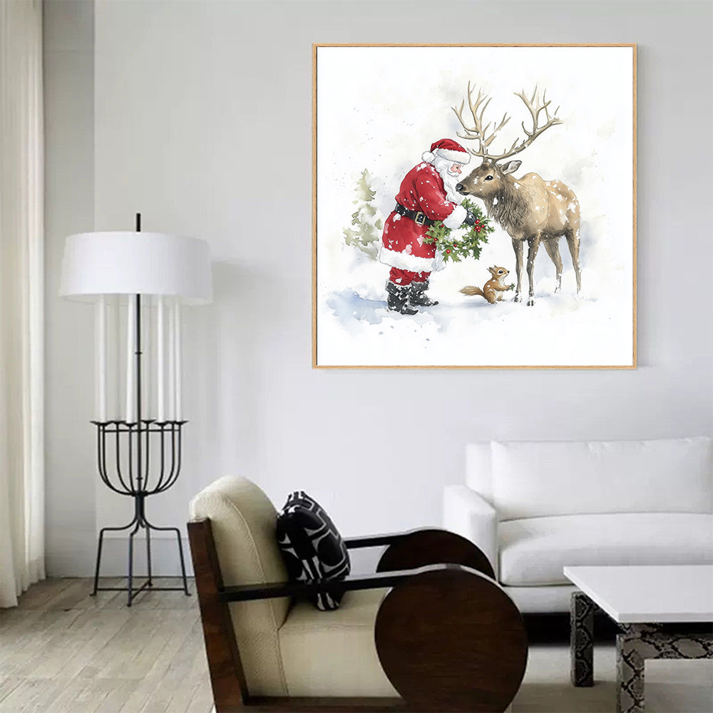 Santa’s Woodland Encounter – Festive Holiday Decor Canvas Wall Art