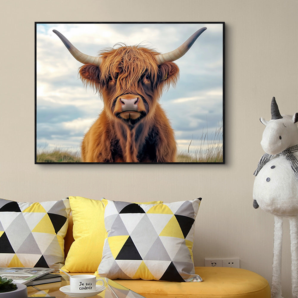 Rustic Beauty: Highland Cow Portrait - Canvas Wall Art
