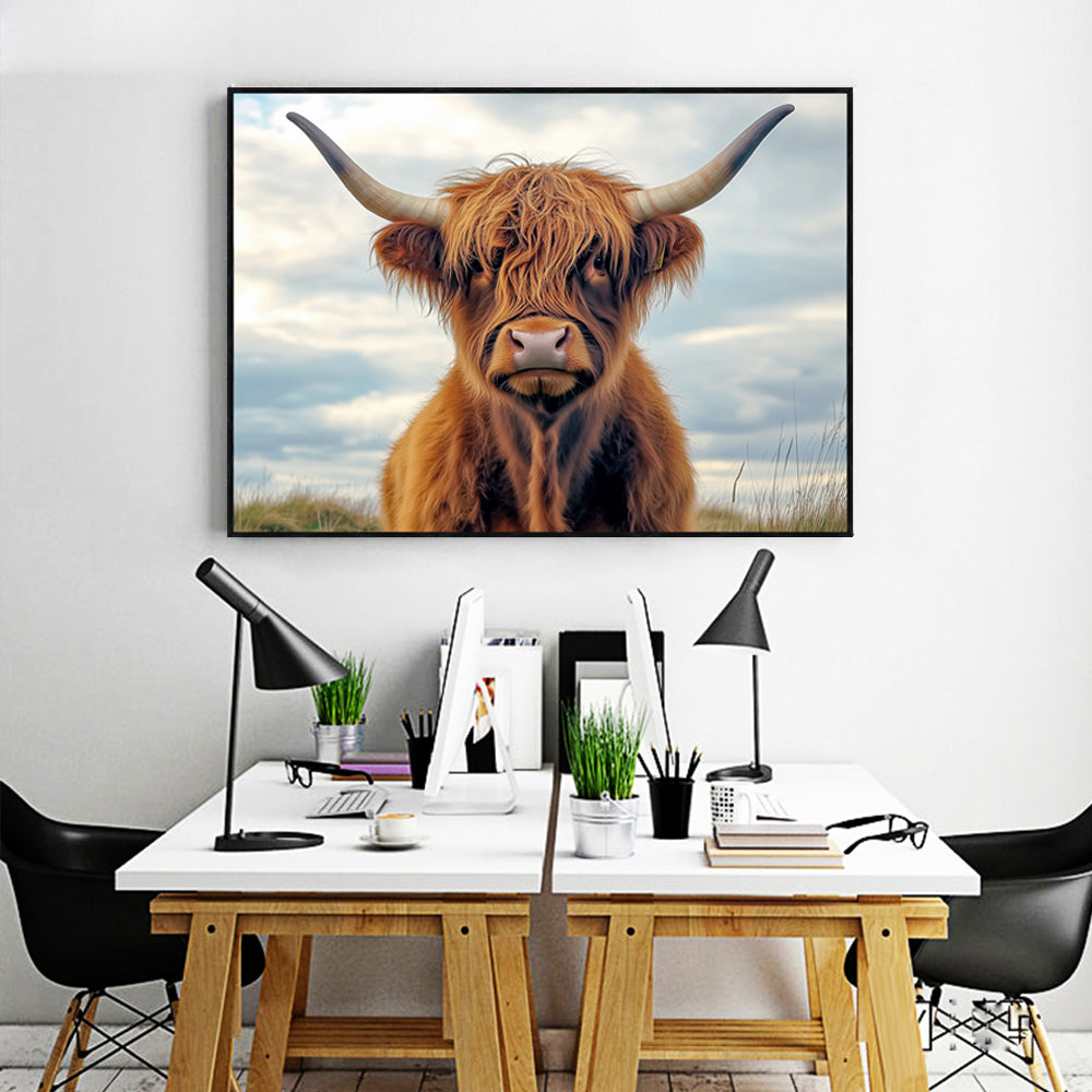 Rustic Beauty: Highland Cow Portrait - Canvas Wall Art