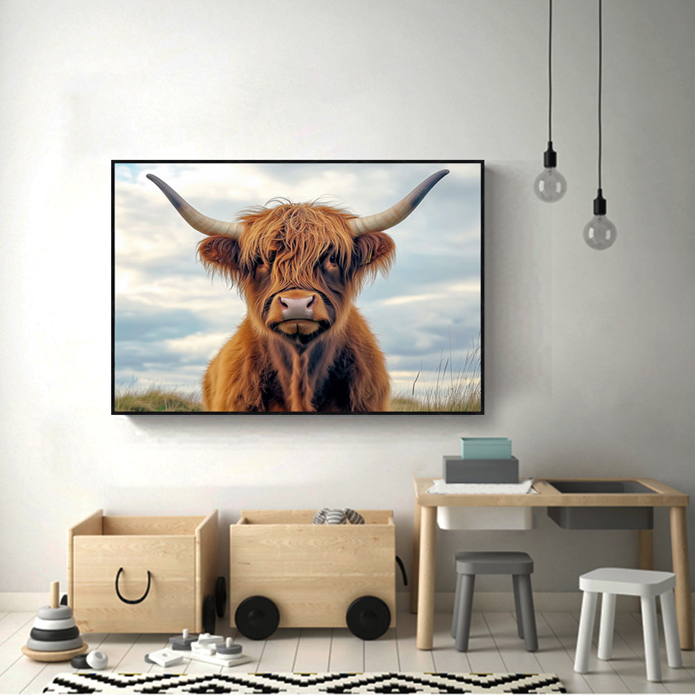 Rustic Beauty: Highland Cow Portrait - Canvas Wall Art