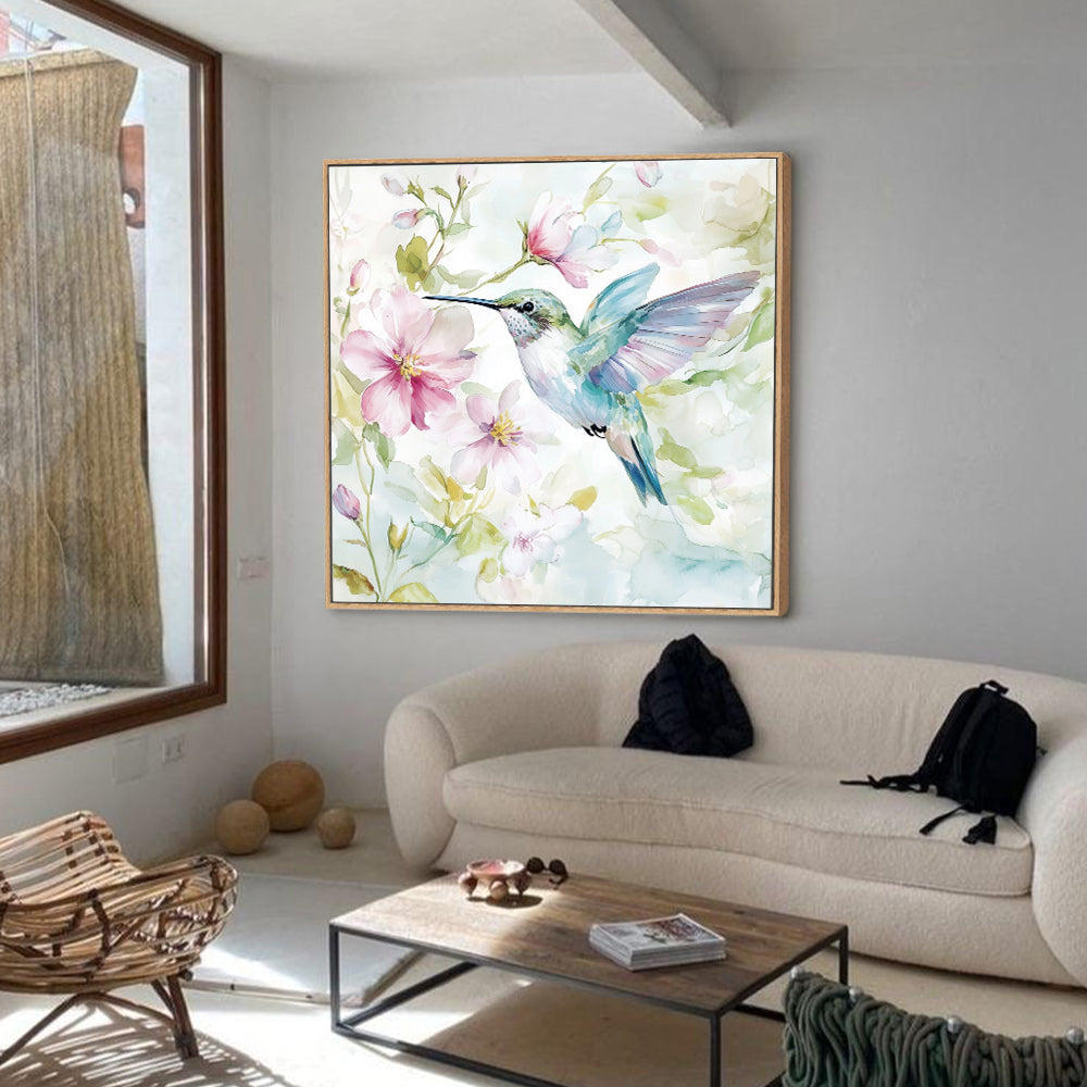 Hummingbird And Blossoms – Elegant Nature-Inspired Design Canvas Wall Art