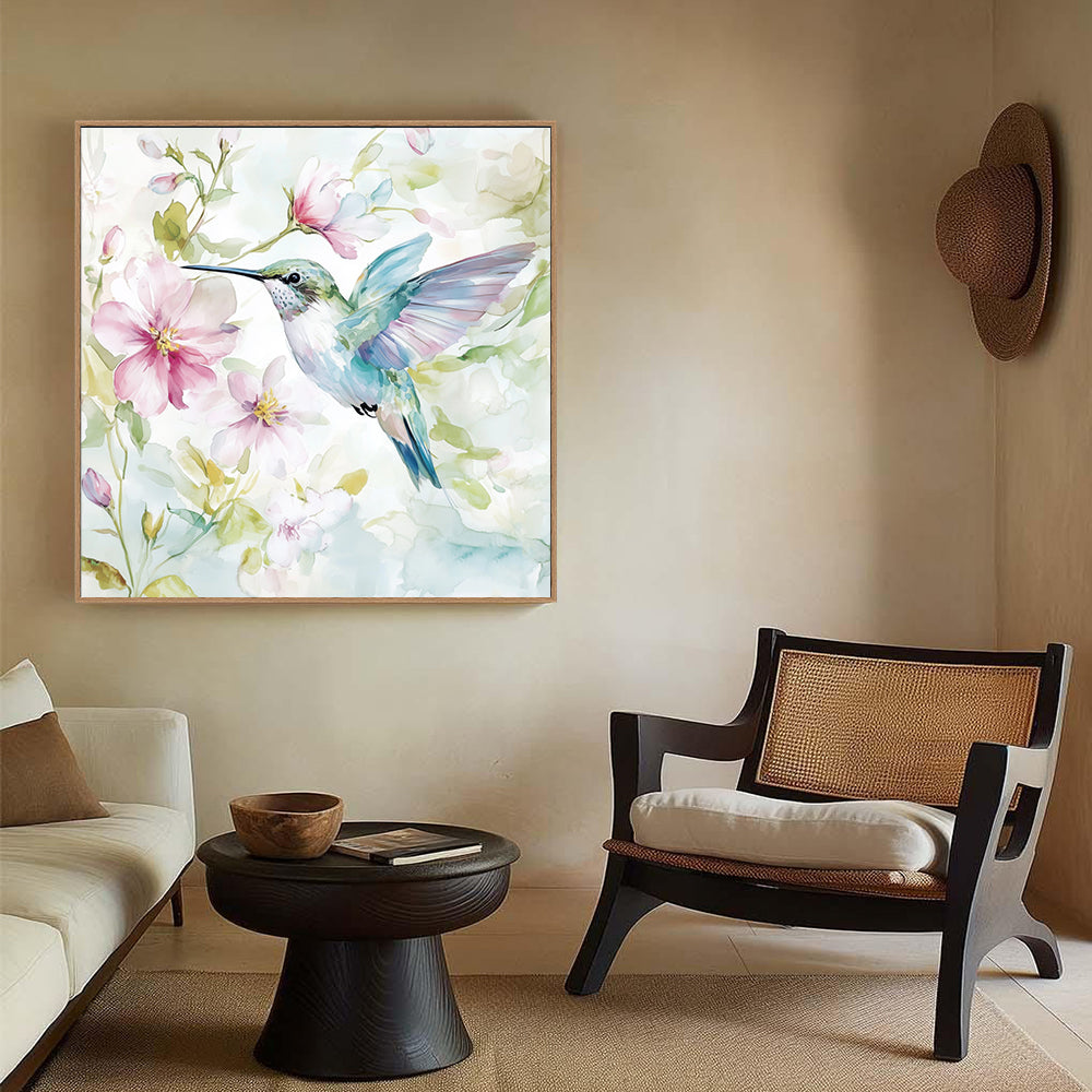 Hummingbird And Blossoms – Elegant Nature-Inspired Design Canvas Wall Art