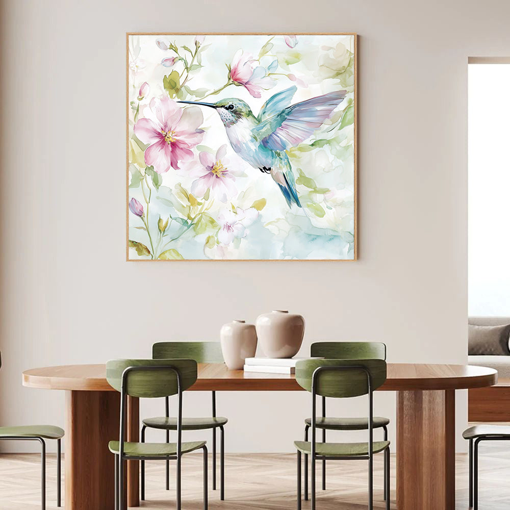 Hummingbird And Blossoms – Elegant Nature-Inspired Design Canvas Wall Art