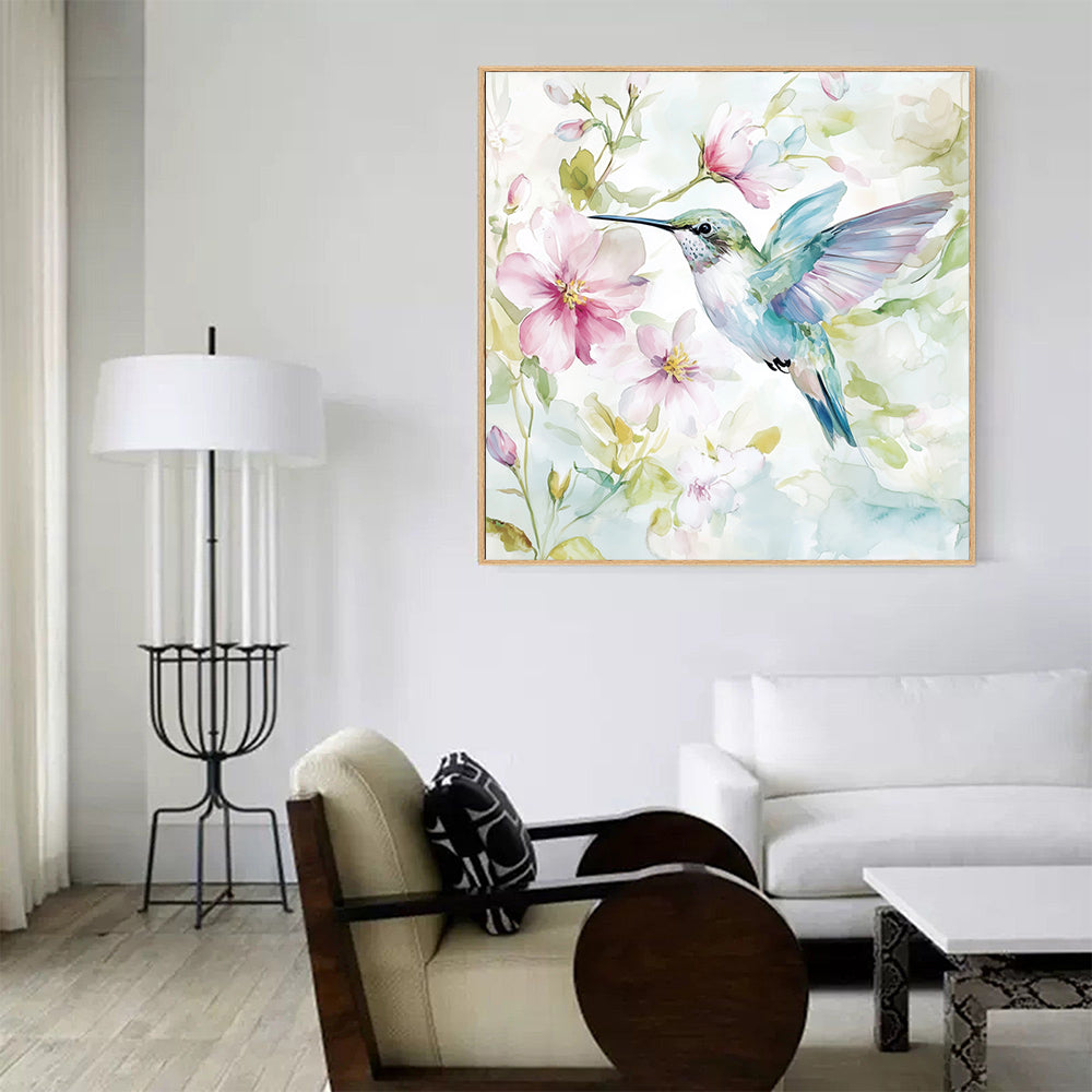 Hummingbird And Blossoms – Elegant Nature-Inspired Design Canvas Wall Art