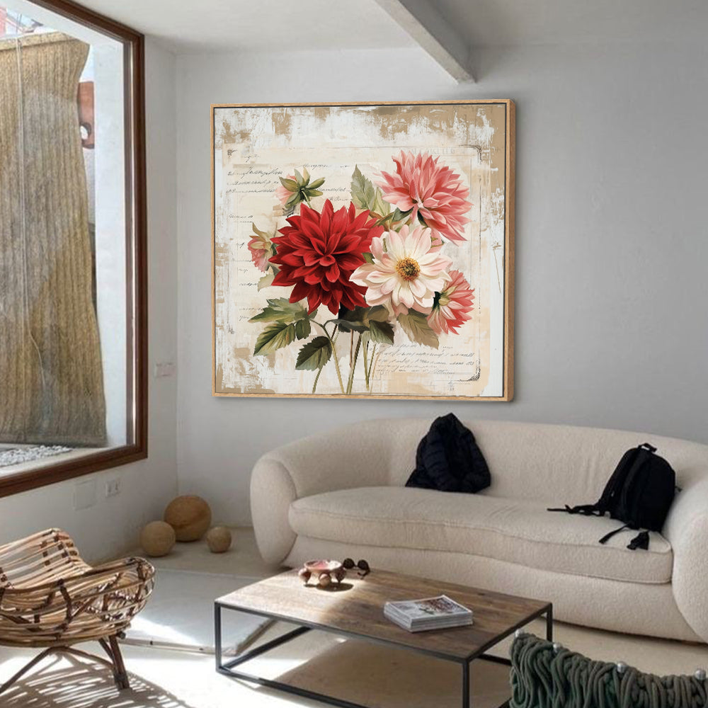 Vintage Dahlias - Romantic Floral Bouquet Canvas Wall Art