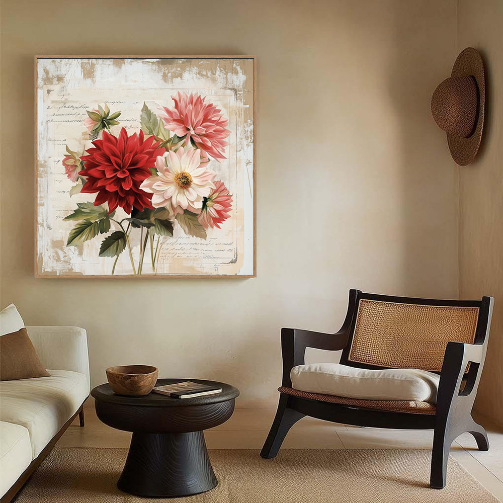Vintage Dahlias - Romantic Floral Bouquet Canvas Wall Art