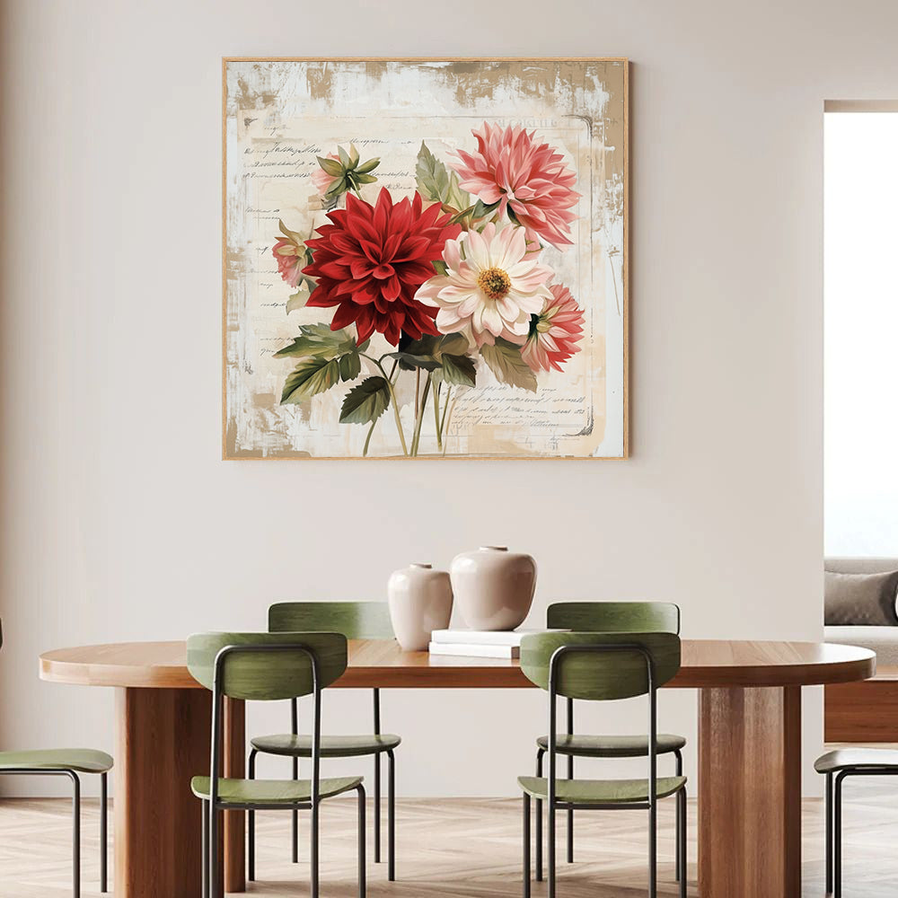 Vintage Dahlias - Romantic Floral Bouquet Canvas Wall Art