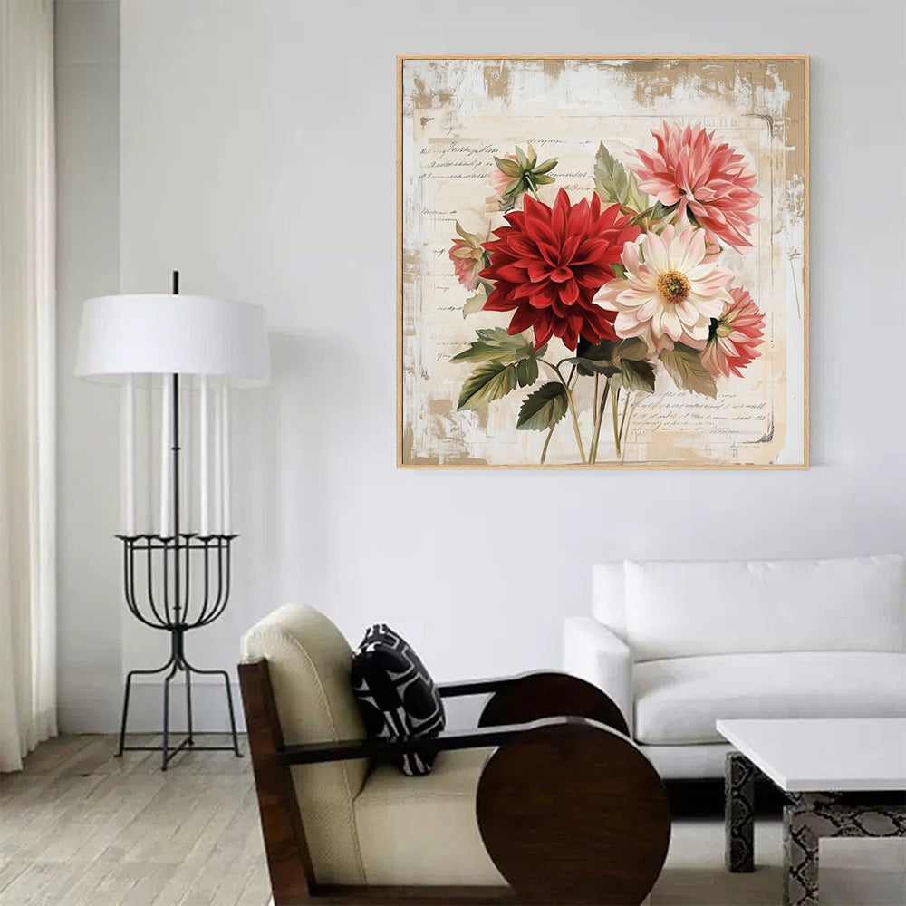 Vintage Dahlias - Romantic Floral Bouquet Canvas Wall Art