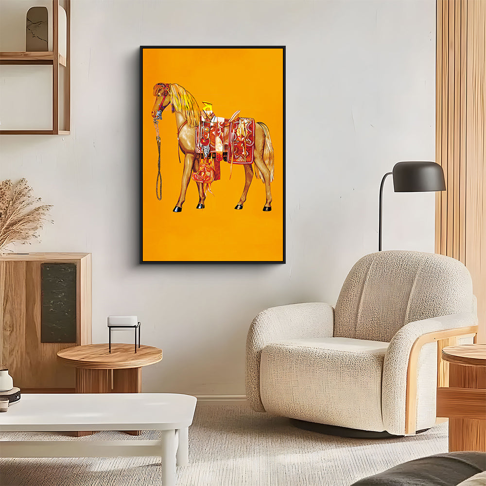 Regal Horse In Vibrant Armor Canvas Wall Art