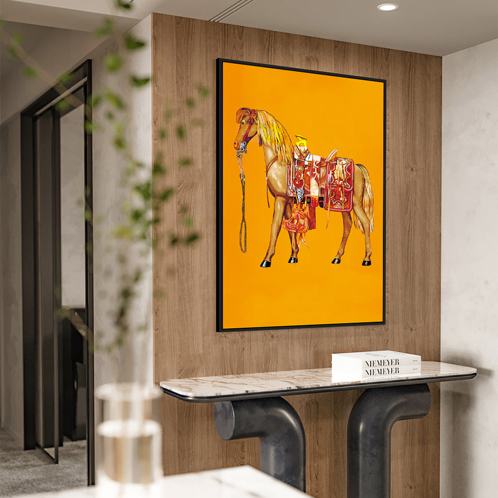 Regal Horse In Vibrant Armor Canvas Wall Art