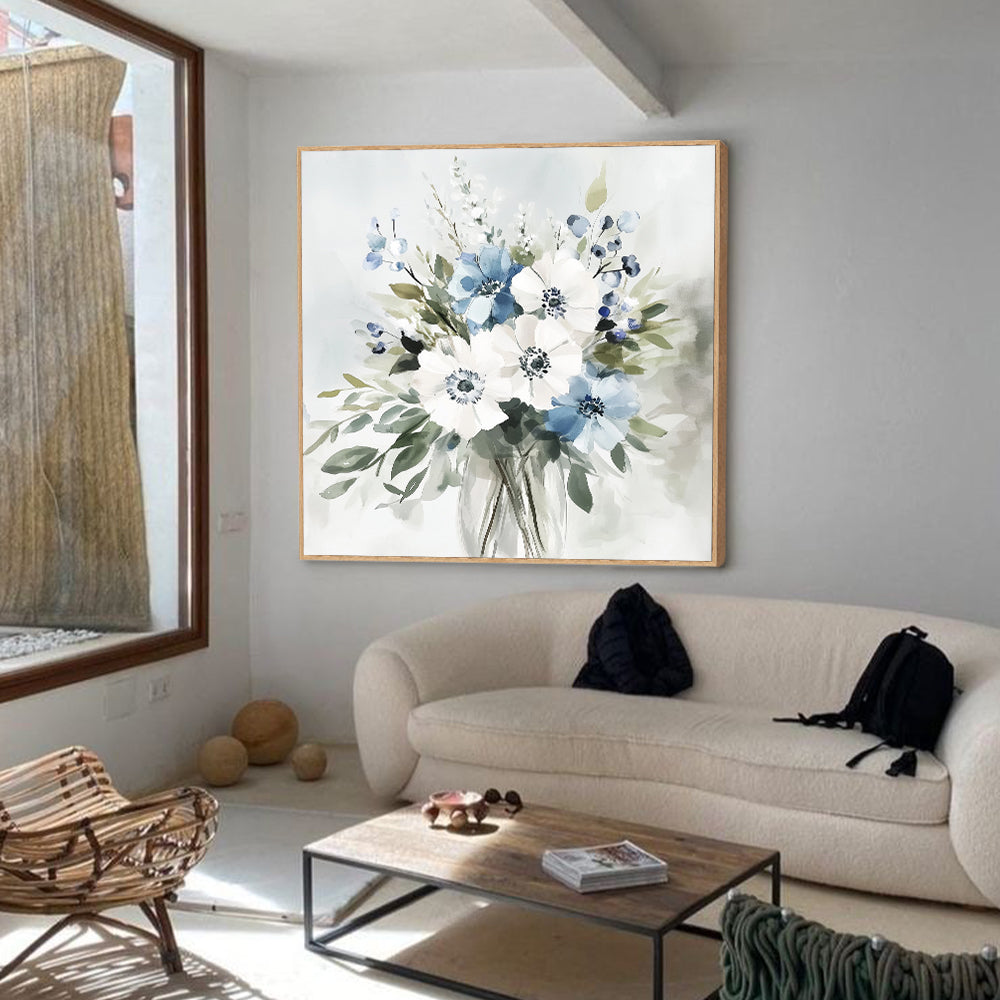 Serene Blooms - Watercolor Floral Bouquet Canvas Wall Art