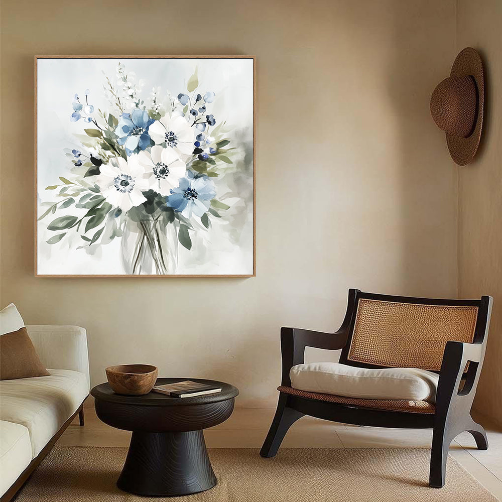 Serene Blooms - Watercolor Floral Bouquet Canvas Wall Art