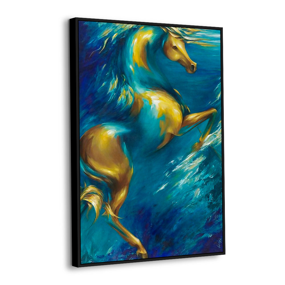 Golden Stallion Underwater - Horse Canvas Wall Art