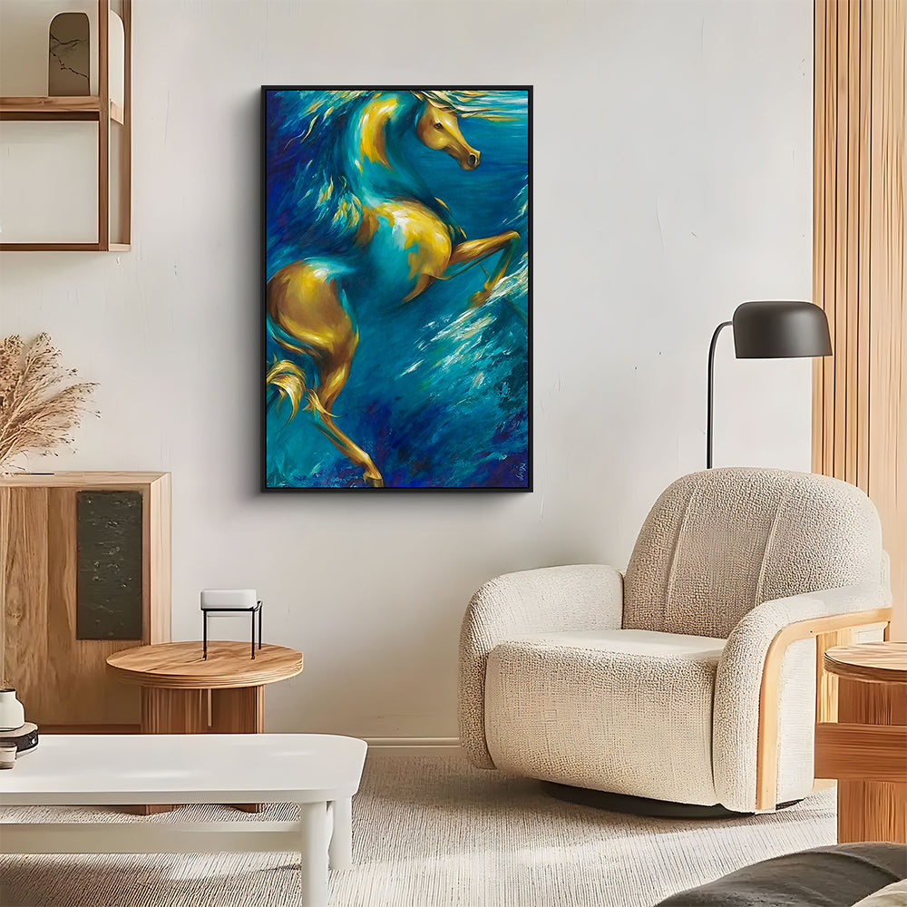 Golden Stallion Underwater - Horse Canvas Wall Art
