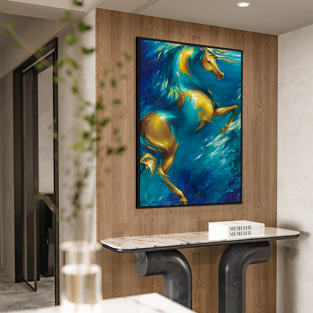 Golden Stallion Underwater - Horse Canvas Wall Art