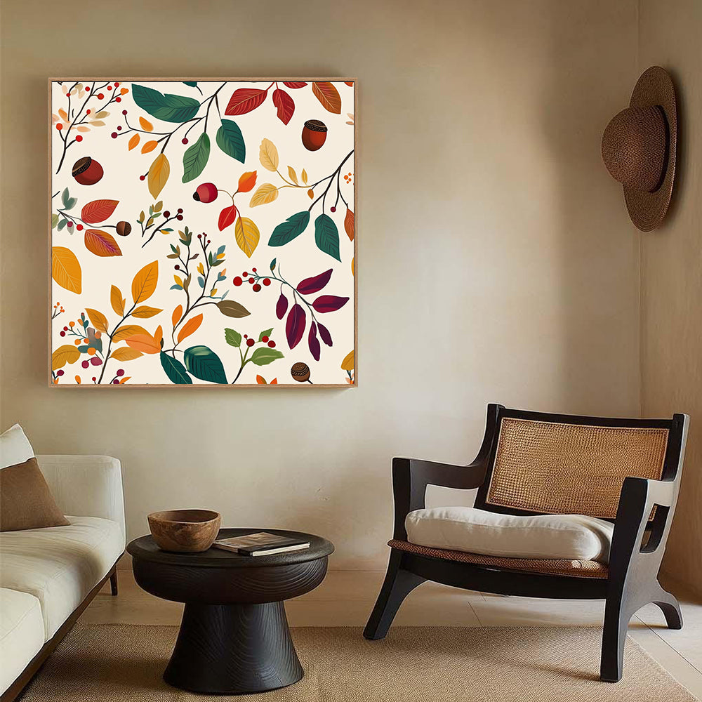 Autumnal Bliss - Vibrant Fall Foliage Pattern Canvas Wall Art