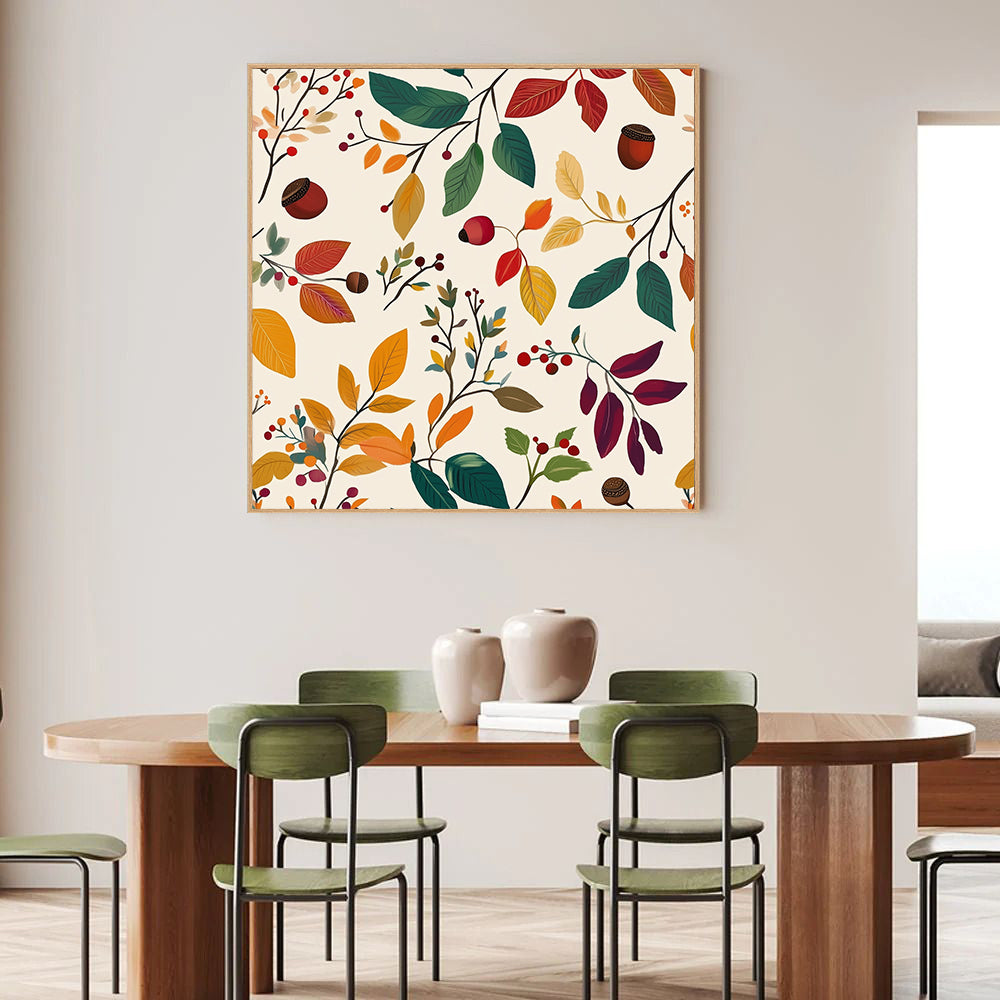 Autumnal Bliss - Vibrant Fall Foliage Pattern Canvas Wall Art