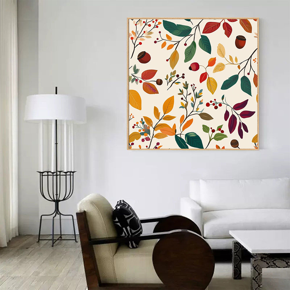 Autumnal Bliss - Vibrant Fall Foliage Pattern Canvas Wall Art