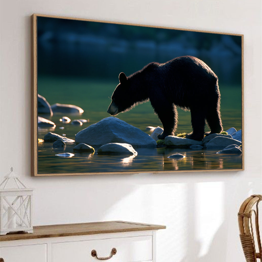 Golden Hour Black Bear– A Serene Wilderness Scene Canvas Wall Art
