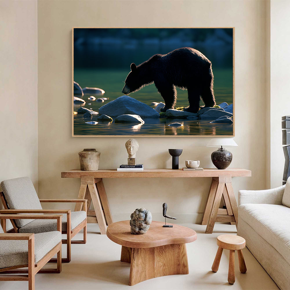 Golden Hour Black Bear– A Serene Wilderness Scene Canvas Wall Art