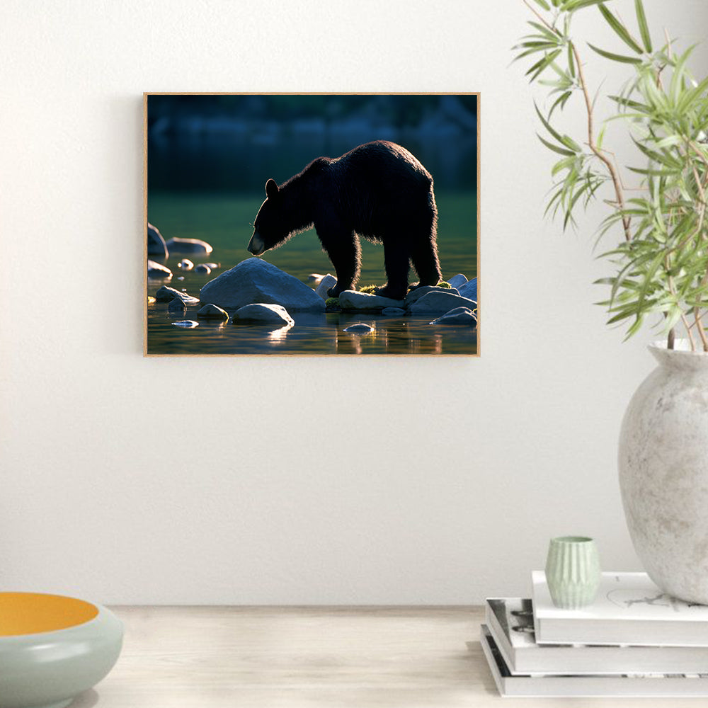 Golden Hour Black Bear– A Serene Wilderness Scene Canvas Wall Art
