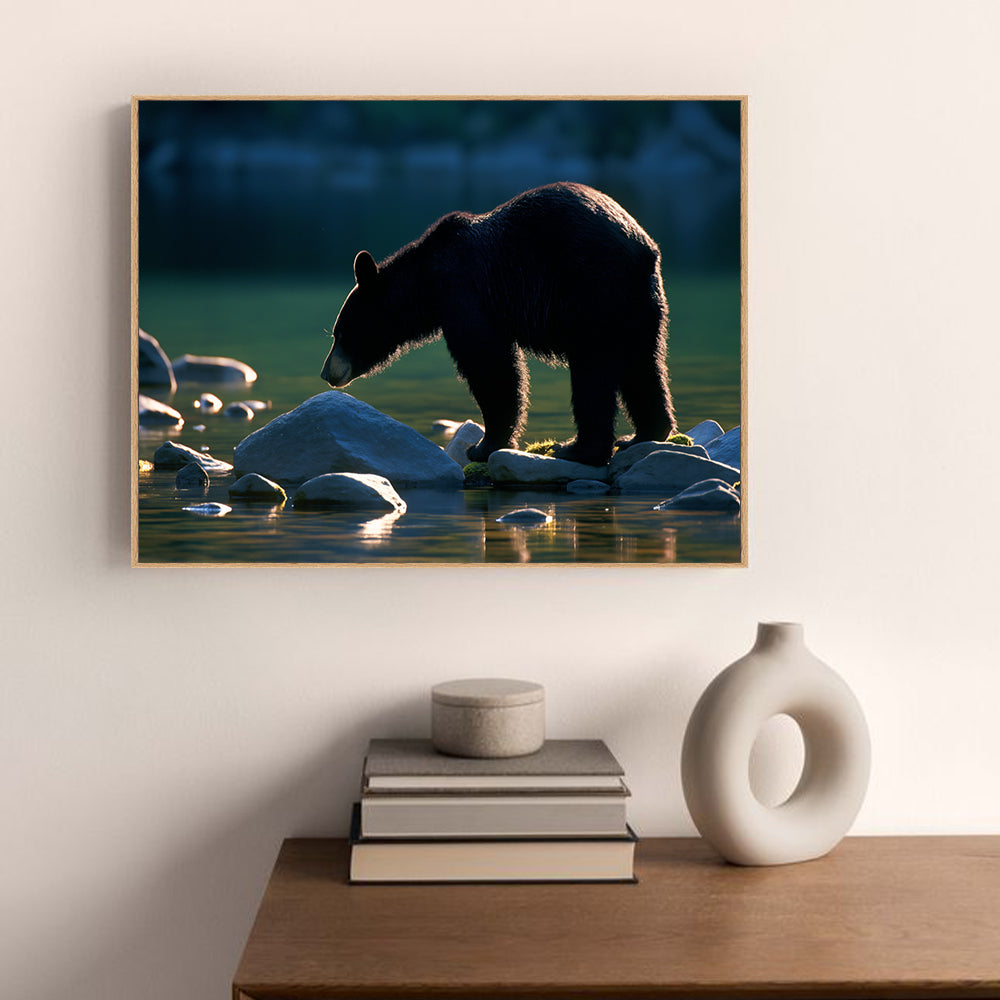 Golden Hour Black Bear– A Serene Wilderness Scene Canvas Wall Art