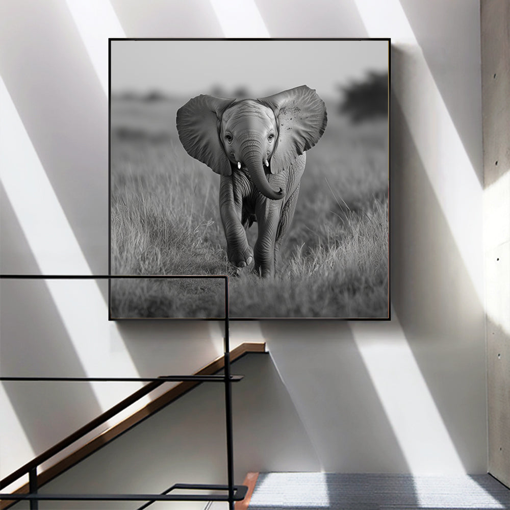 Gentle Elephant Calf Black And White Canvas Wall Art
