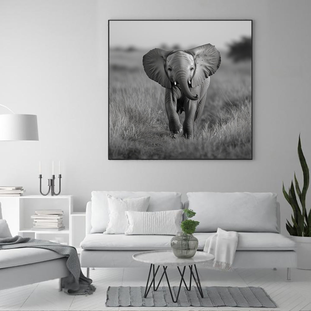 Gentle Elephant Calf Black And White Canvas Wall Art