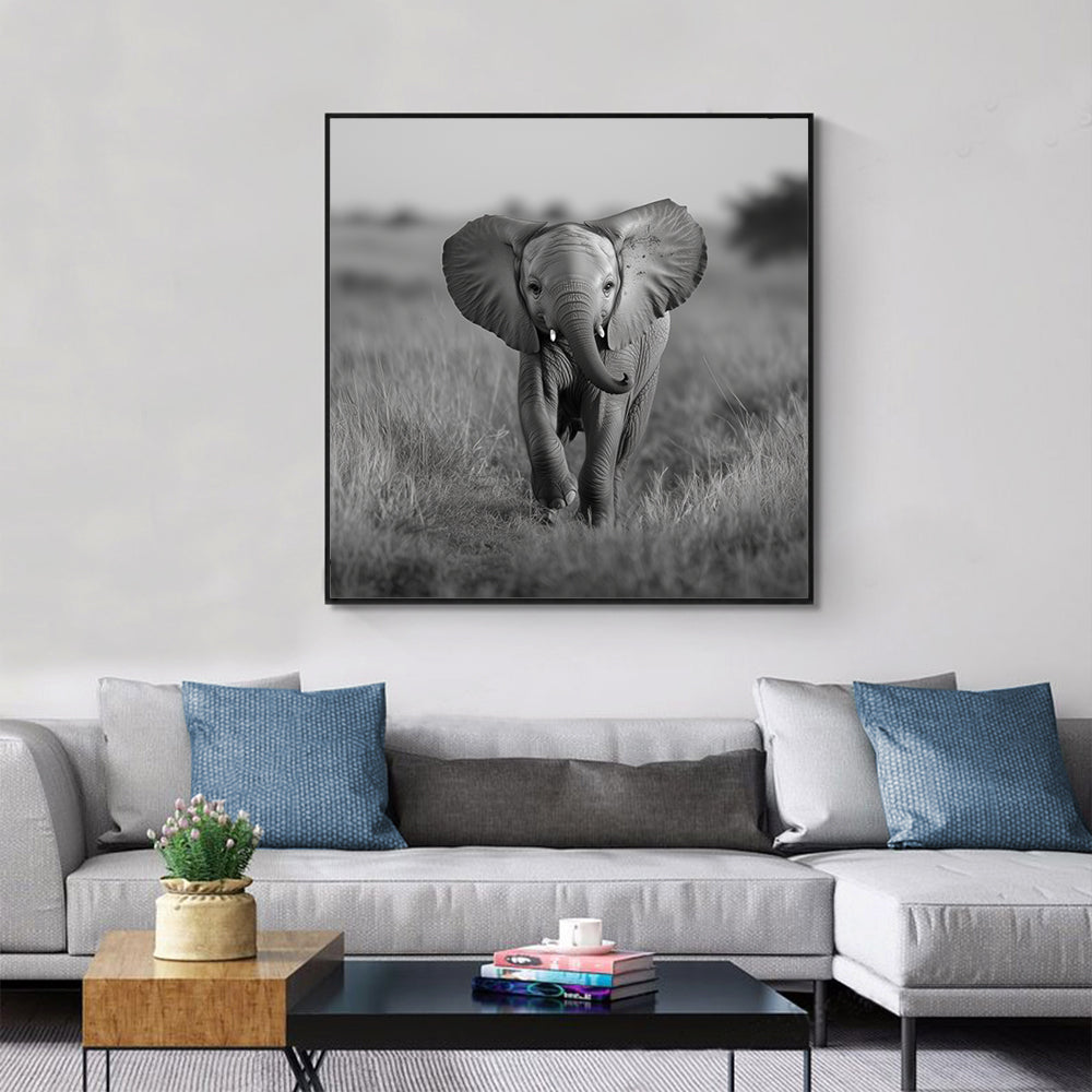 Gentle Elephant Calf Black And White Canvas Wall Art
