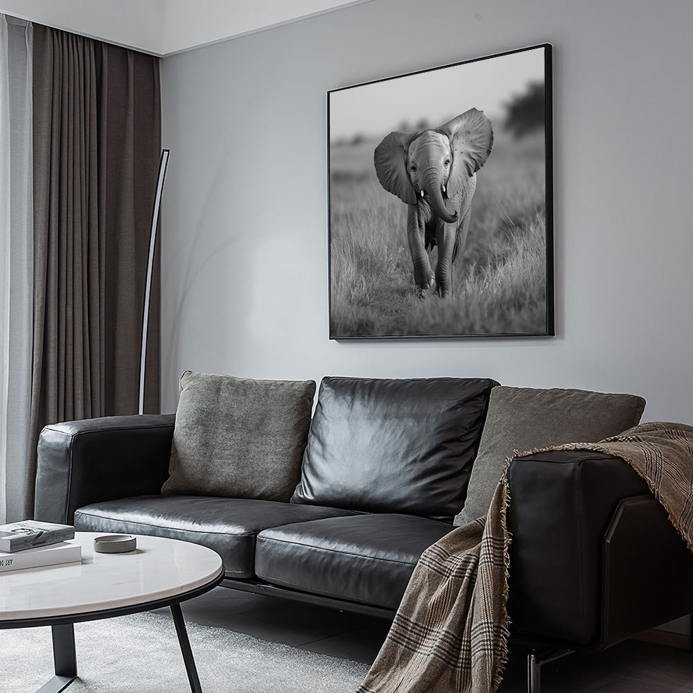 Gentle Elephant Calf Black And White Canvas Wall Art