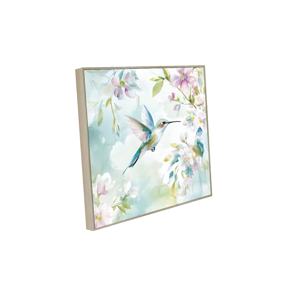 Hummingbird Haven - Watercolor Floral Scene Canvas Wall Art