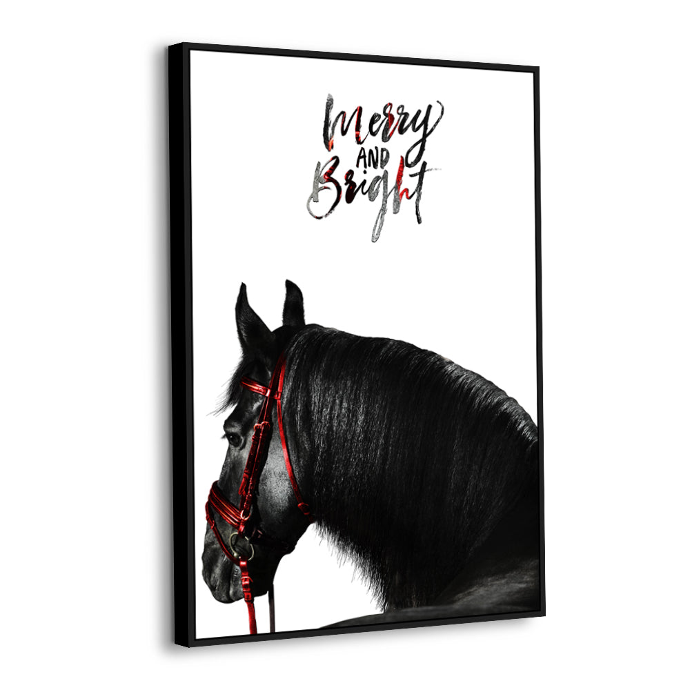 Merry And Bright – Elegant Black Horse Christmas Canvas Wall Art