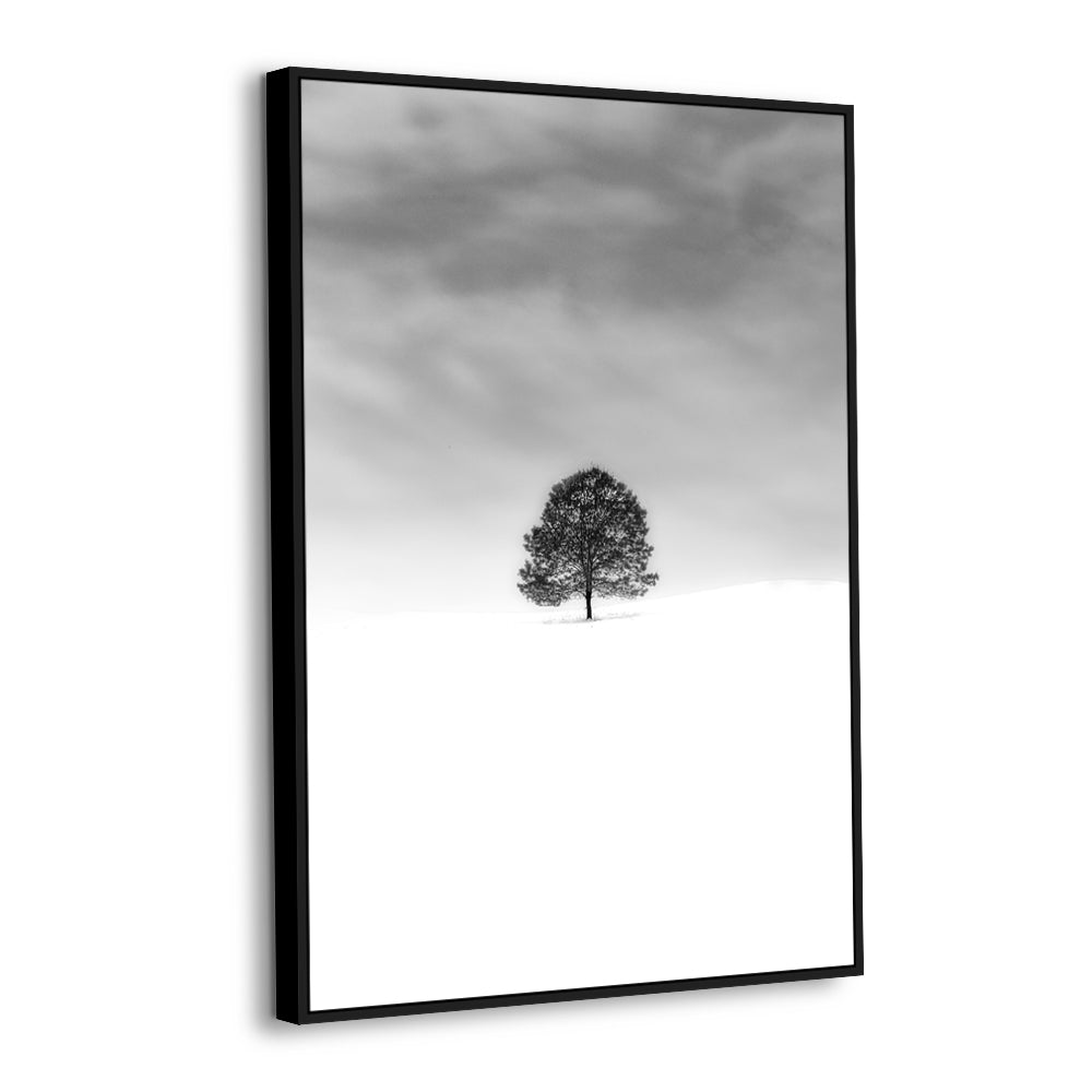 Solitary Tree In Winter – Minimalist Black & White Canvas Wall Art