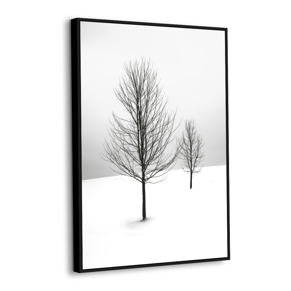 Minimalist Winter Landscape – Black & White Snowy Trees Canvas Wall Art