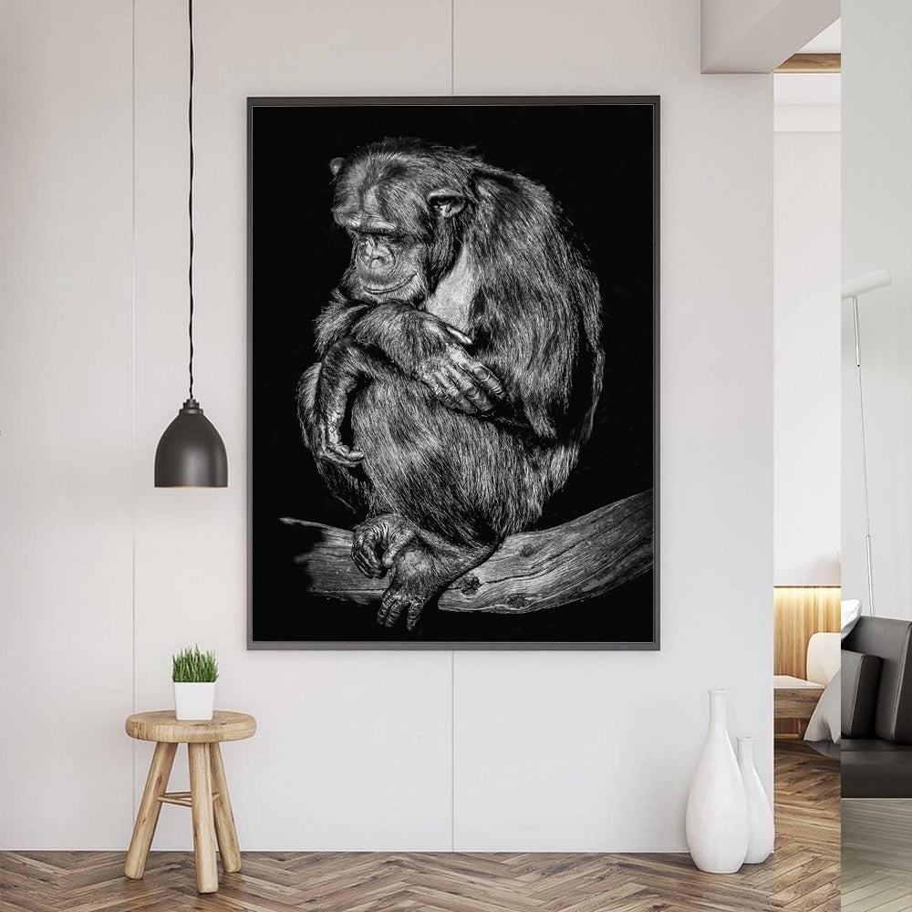 Contemplative (Black & White) Gorilla Canvas Wall Art