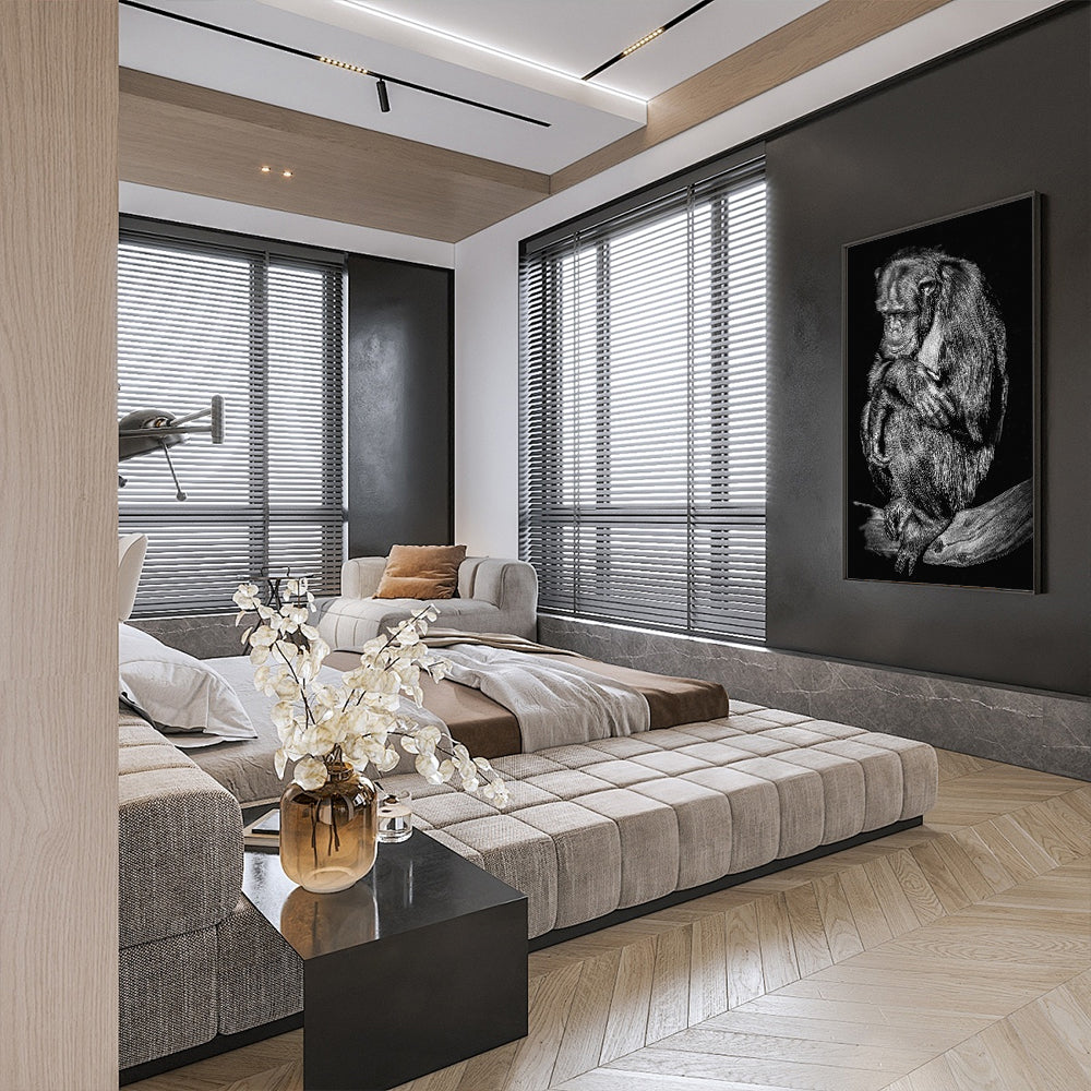 Contemplative (Black & White) Gorilla Canvas Wall Art