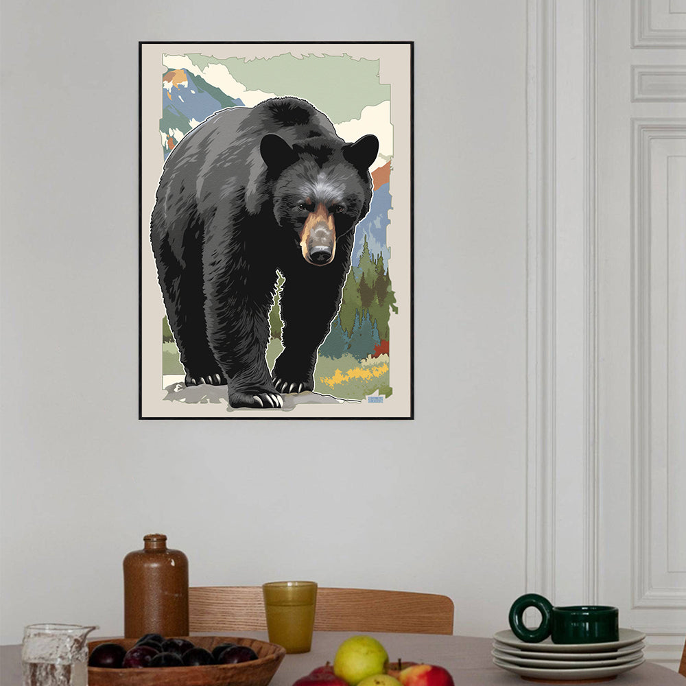 Bold Black Bear– Vibrant Wilderness Scene Canvas Wall Art