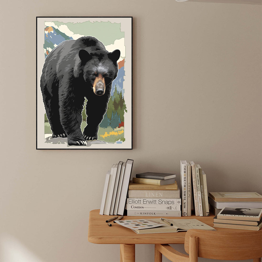 Bold Black Bear– Vibrant Wilderness Scene Canvas Wall Art
